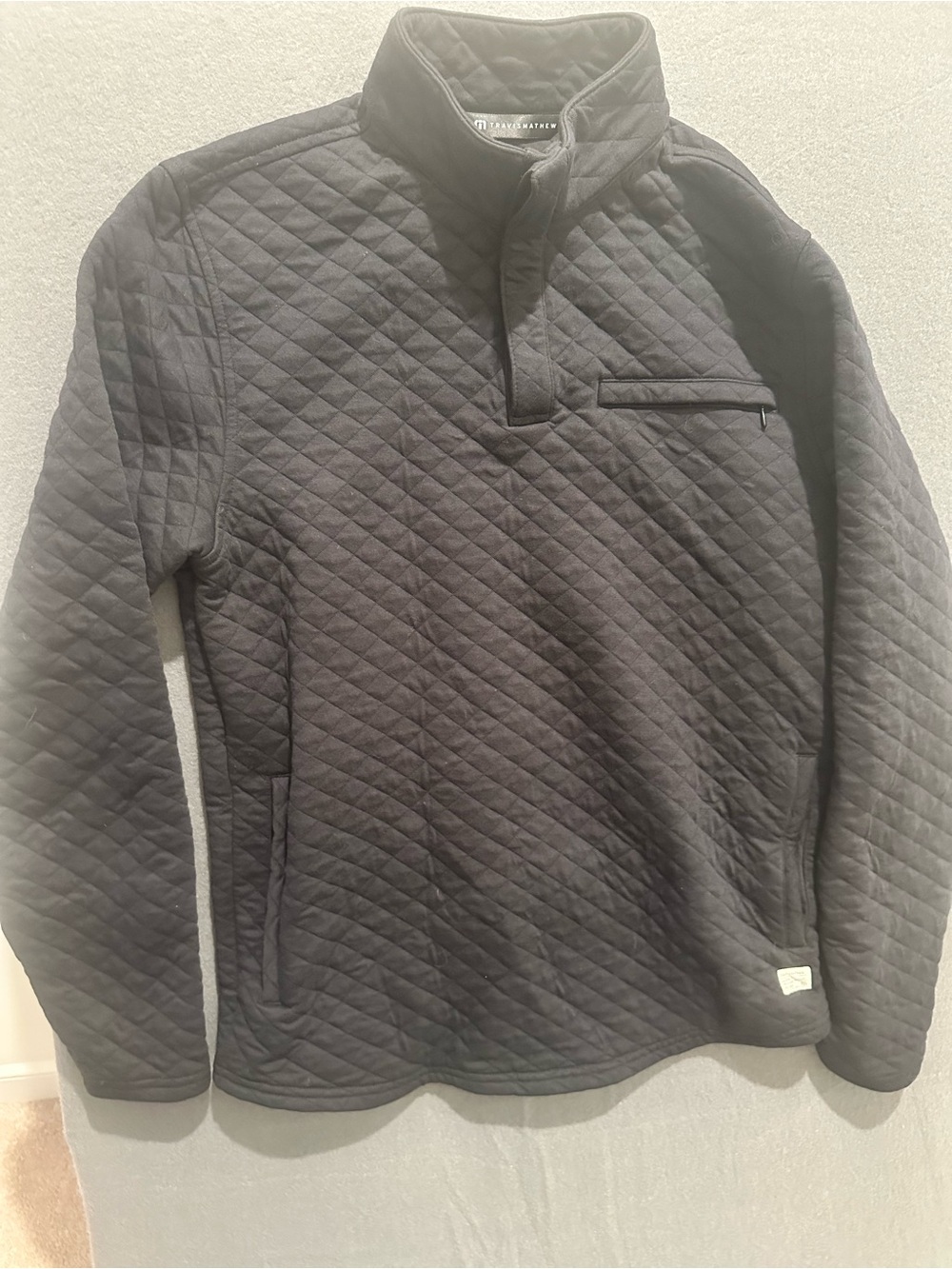 TravisMathew Black Quilted Quarter Snap Pullover Jacket Men’s Small Golf Lightwe